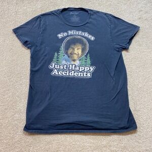 Bob‎ Ross No Mistakes Just Happy Accidents Shirt Mens Large Blue Cotton
